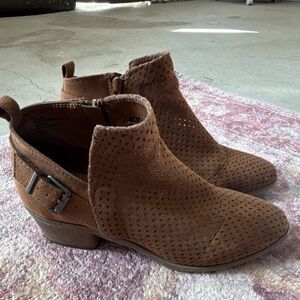 Target Brown Perforated Buckle Ankle Bootie Women’s 7 Textile Zip Casual Boots